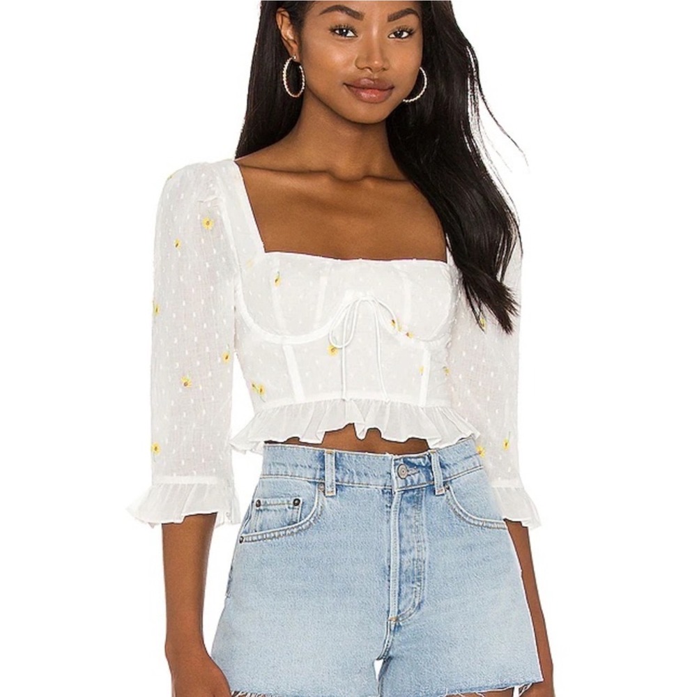For Love & Lemons NEW Abby Blouse Floral Embroidered Size Medium